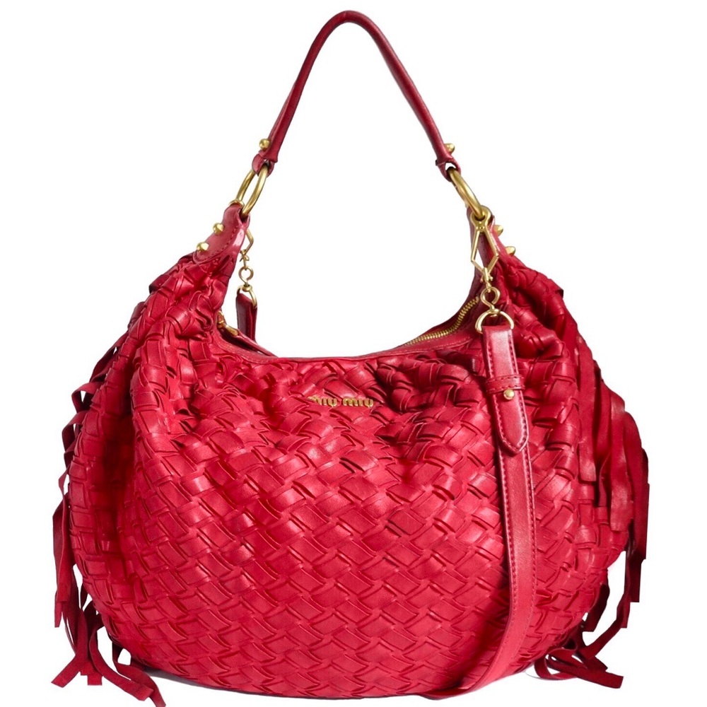 Miu Miu Leather Fringe Satchel Hobo Crossbody